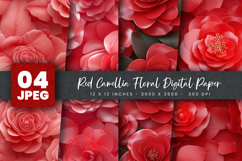 Red Camellia Floral Digital Paper Product Image 1