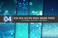 Teal Blue Glitter Bokeh Digital Paper Product Image 1