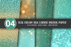 Teal Cream Silk Fabric Digital Paper Product Image 1