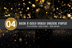 Neon &amp; Gold Bokeh Digital Paper Product Image 1
