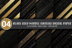 Black Gold Marble Kintsugi Digital Paper Product Image 1