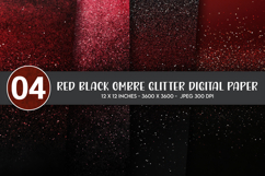 Red Black Ombre Glitter Digital Paper Product Image 1