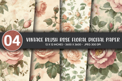 Vintage Blush Rose Floral Digital Paper Product Image 1