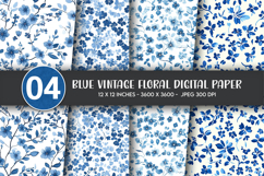 Blue Vintage Floral Digital Paper Product Image 1