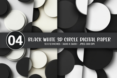 Black White 3D Circle Digital Paper Product Image 1