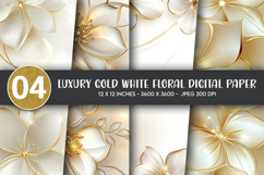 Luxury Gold White Floral Digital Paper Product Image 1