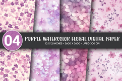 Purple Watercolor Floral Digital Paper Product Image 1