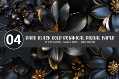 Dark Black Gold Botanical Digital Paper Product Image 1