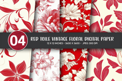 Red Toile Vintage Floral Digital Paper Product Image 1