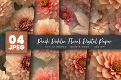 Peach Dahlia Floral Digital Paper Product Image 1