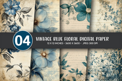 Vintage Blue Floral Digital Paper Product Image 1