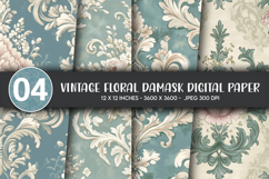 Vintage Floral Damask Digital Paper Product Image 1