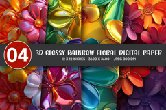 3D Glossy Rainbow Floral Digital Paper Product Image 1
