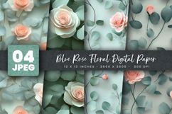 Blue Rose Floral Digital Paper Product Image 1