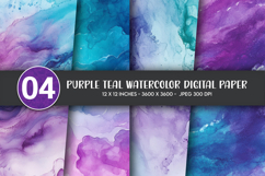 Purple Teal Watercolor Digital Paper Product Image 1