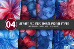 Vibrant Red Blue Floral Digital Paper Product Image 1