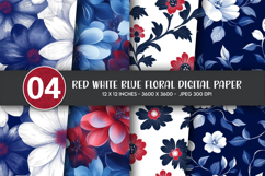 Red White Blue Floral Digital Paper Product Image 1