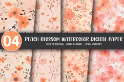 Peach Blossom Watercolor Digital Paper Product Image 1