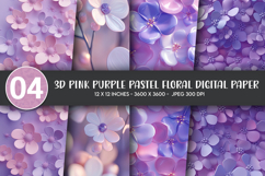 3D Pink Purple Pastel Floral Digital Paper Product Image 1
