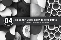 3D Black White Rings Digital Paper Product Image 1