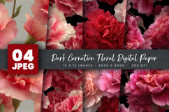 Dark Carnation Floral Digital Paper Product Image 1