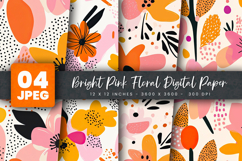 Bright Pink Floral Digital Paper Product Image 1