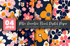 Retro Geometric Floral Digital Paper Product Image 1
