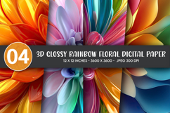 3D Glossy Rainbow Floral Digital Paper Product Image 1