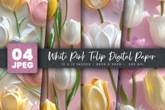 White Pink Tulip Digital Paper Product Image 1