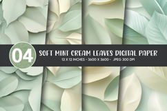 Soft Mint Cream Leaves Digital Paper Product Image 1