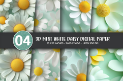 3D Mint White Daisy Digital Paper Product Image 1