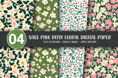 Sage Pink Ditsy Floral Digital Paper Product Image 1