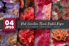 Pink Carnation Floral Digital Paper Product Image 1