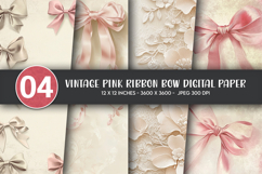 Vintage Pink Ribbon Bow Digital Paper Product Image 1