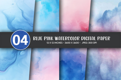 Blue Pink Watercolor Digital Paper Product Image 1