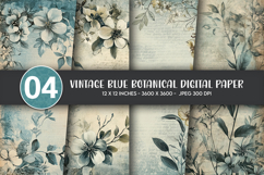 Vintage Blue Botanical Digital Paper Product Image 1