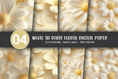 White 3D Daisy Floral Digital Paper Product Image 1