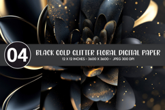 Black Gold Glitter Floral Digital Paper Product Image 1