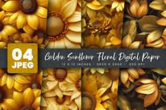 Golden Sunflower Floral Digital Paper Product Image 1