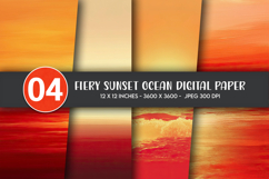 Fiery Sunset Ocean Digital Paper Product Image 1