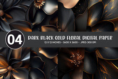 Dark Black Gold Floral Digital Paper Product Image 1