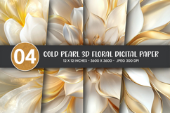 Gold Pearl 3D Floral Digital Paper Product Image 1