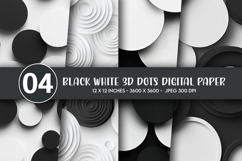 Black White 3D Dots Digital Paper Product Image 1
