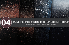 Dark Copper &amp; Blue Glitter Digital Paper Product Image 1