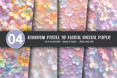 Rainbow Pastel 3D Floral Digital Paper Product Image 1