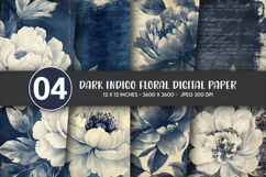 Dark Indigo Floral Digital Paper Product Image 1