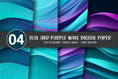 Teal and Purple Wave Digital Paper Product Image 1