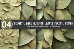 Neutral Sage Autumn Leaves Digital Paper Product Image 1
