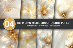 Gold Glow White Floral Digital Paper Product Image 1