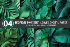 Tropical Monstera Leaves Digital Paper Product Image 1